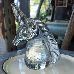 Vintage L.W Rice Co. Blown Glass Unicorn Head w/Controlled Bubbles *Mint*